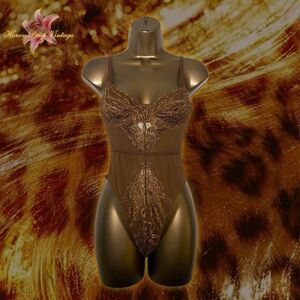 Brown Sheer Lace Bodysuit w/ Adjustable Straps and Open Back